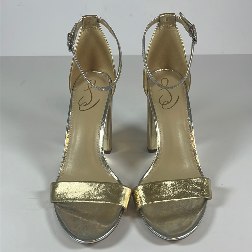Sam Edelman YARO Elegant Gold and Silver Women's 4.5” Block Chunky Heels Sz 11M